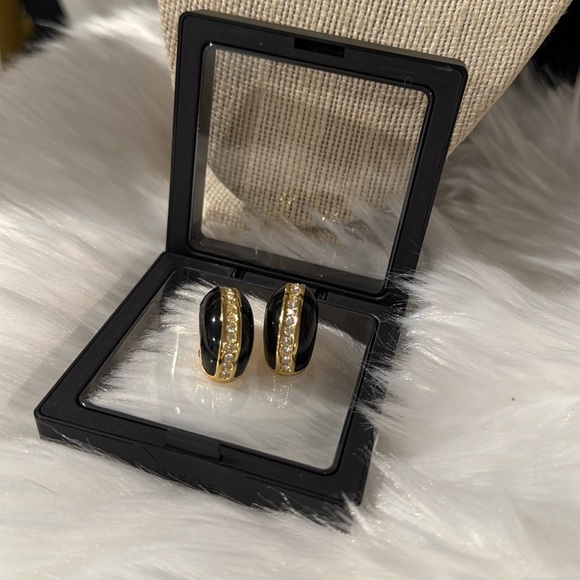 Dior Vintage Black and Gold Rhinestone Clip-on Earrings - Picture 1 of 7